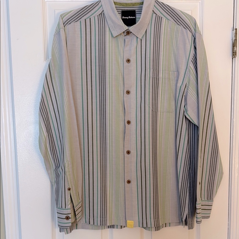 Tommy Bahama Men's Striped Shirt - Green and Gray